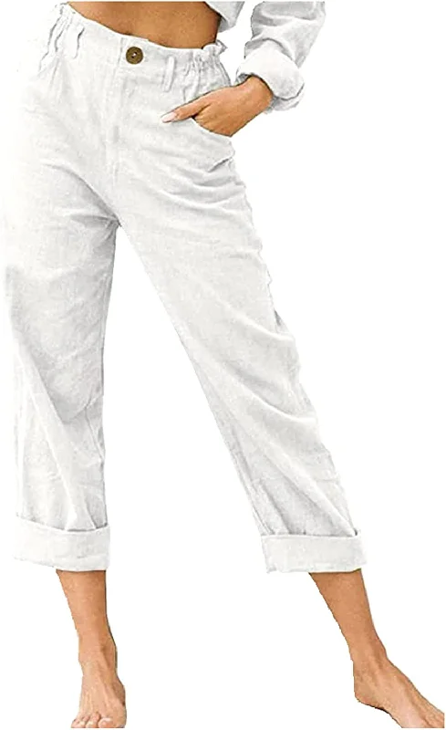 women's chiffon pantsFashionSierra - Beach Linen Shorts 3/4 Sweatpants Capri Pants Elastic Waist Cropped Harem Pants