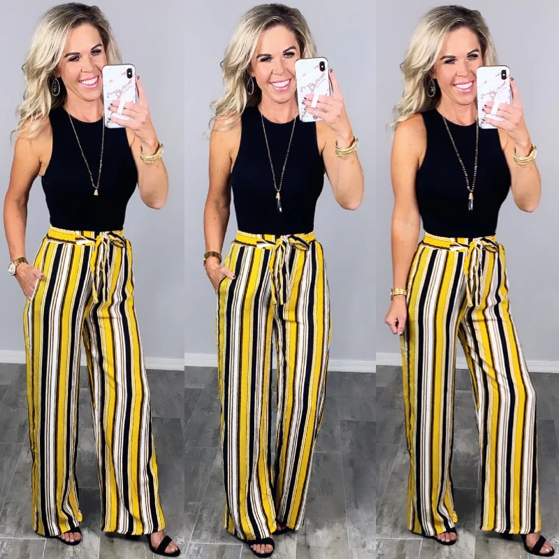 women's solid-color pantsSomething to Ponder Striped Pants - Mustard