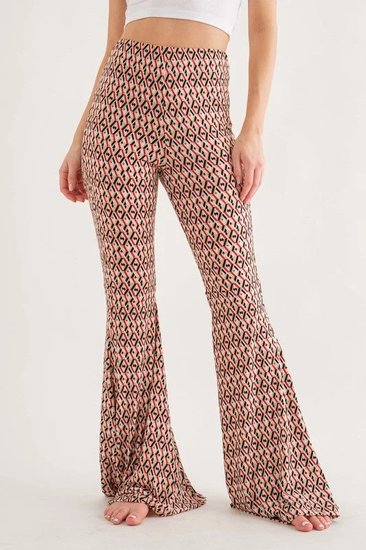 women's solid-color pantsTAUPE GEOMETRIC PRINT WIDE-LEG PANTS BT6605NPA