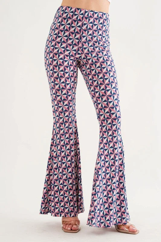 women's everyday pantsTEAL GEOMETRIC PRINT WIDE-LEG PANTS BT6605NPB