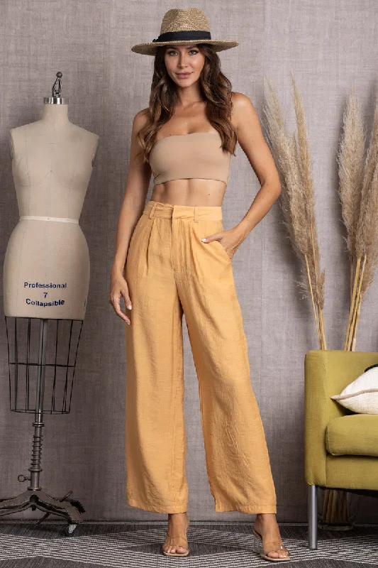 women's leggingsCARAMEL PLEATED LINEN WIDE LEG PANTS-VE60043BOT