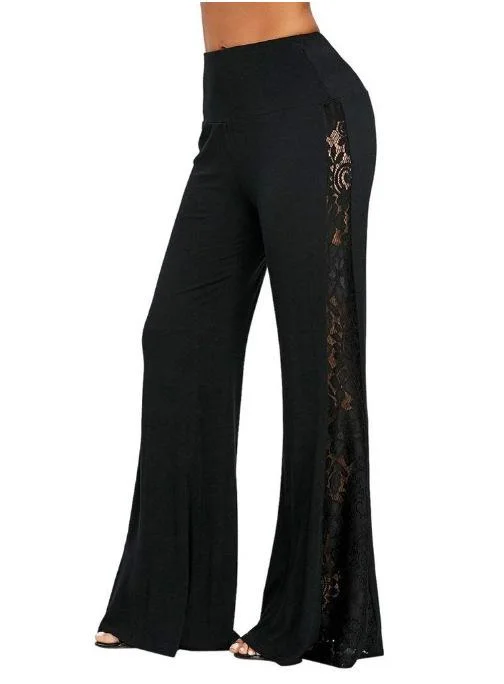 women's vintage pantsFashionSierra - Women's black side lace patchwork pants wide leg flare pants