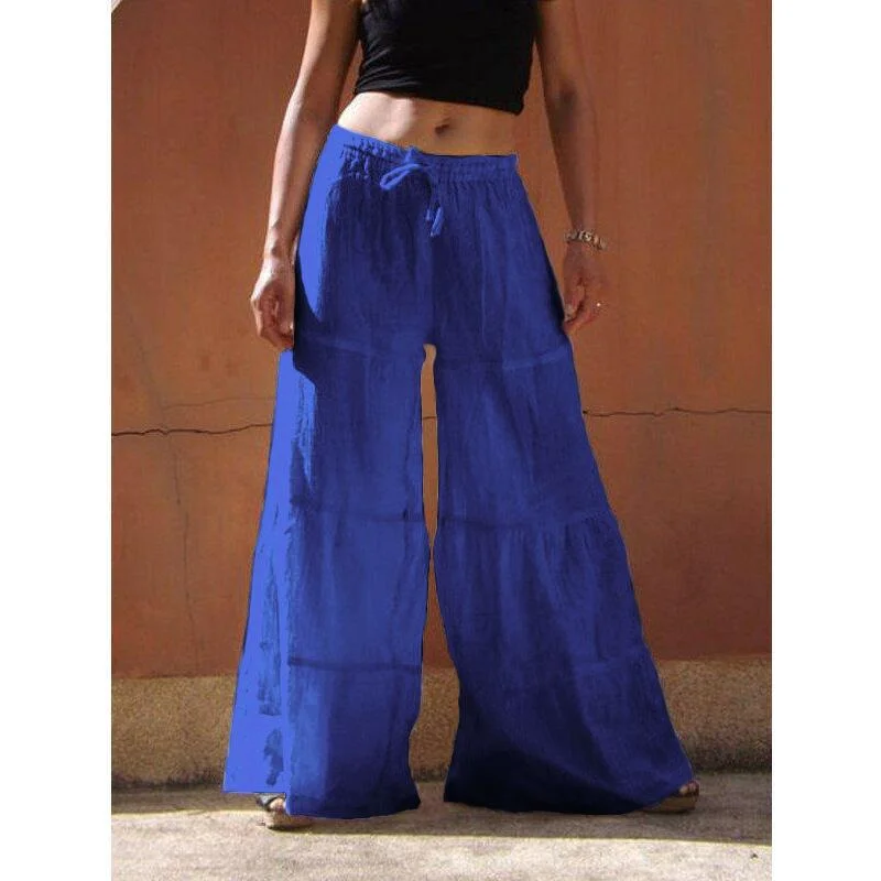 women's tall pantsFashionSierra - Women's linen flowy wide leg pants elastic waist palazzo pants