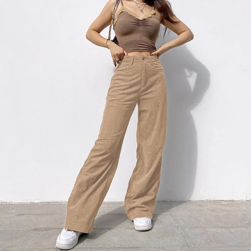 women's chic pantsFashionSierra - Women's straight leg corduroy pants fall/winter high waist corduroy pants