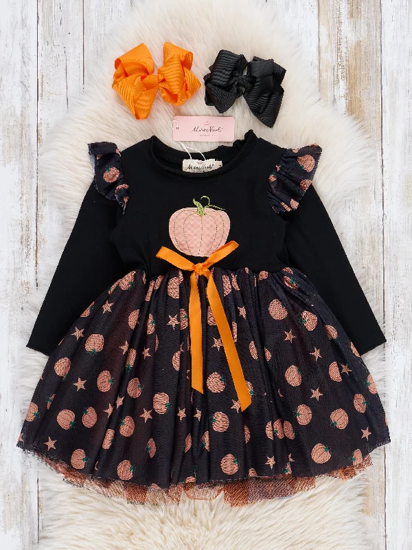 women's neon dressesBlack & Orange Starry Pumpkin Tulle Dress