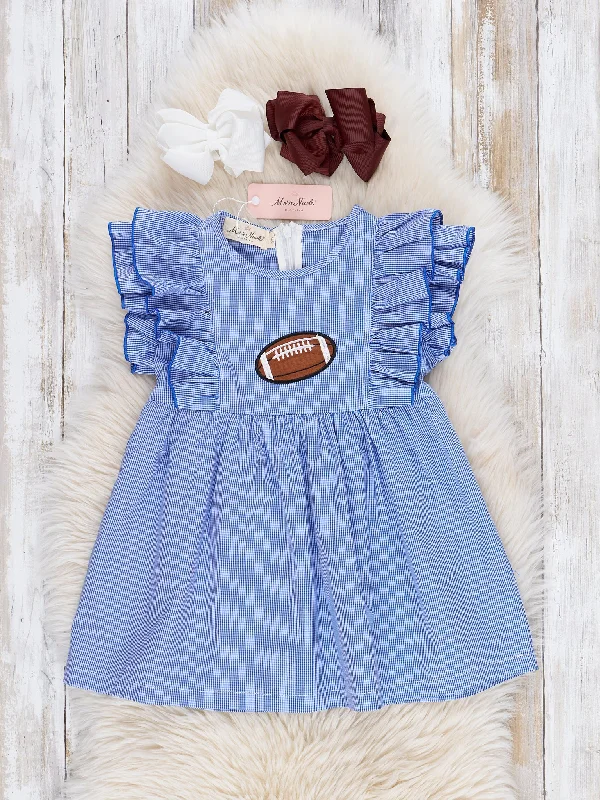 women's chiffon dressesBlue Stripe Cotton Embroidered Football Ruffle Dress