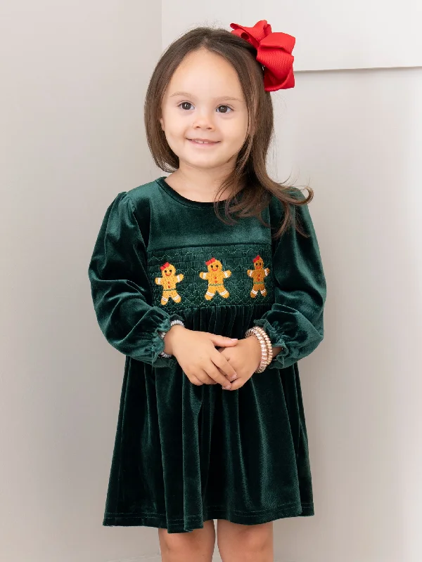 women's affordable dressesDeep Emerald Smocked Gingerbread Velvet Dress