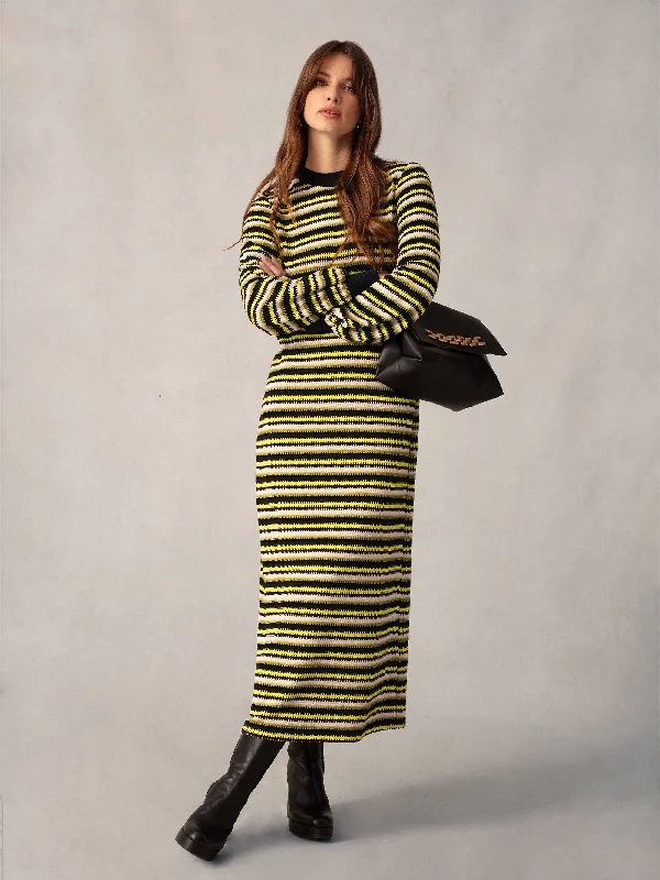 women's velvet dressesGreen Textured Stripe Knitted Dress