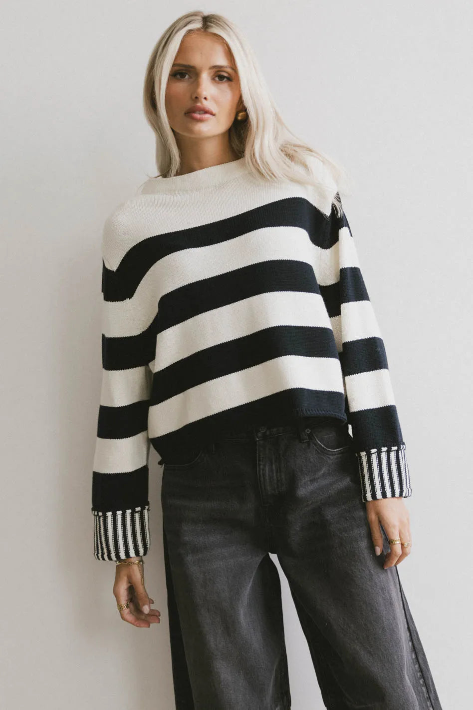 women's eco-friendly dressesHelena Striped Sweater in Black