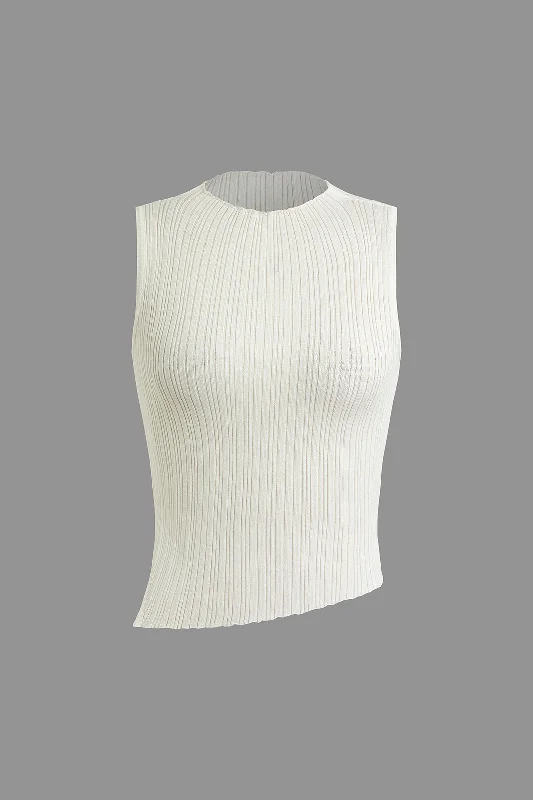 women's high-end dressesSolid Knit Slit Asymmetrical Tank Top