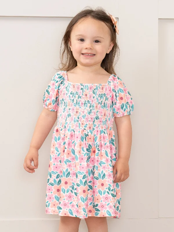 women's fair-trade dressesPeach & Pink Blooms Smocked Ruffle Dress