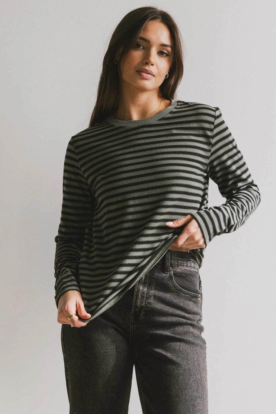 women's one-shoulder dressesReggie Striped Top in Olive and Black