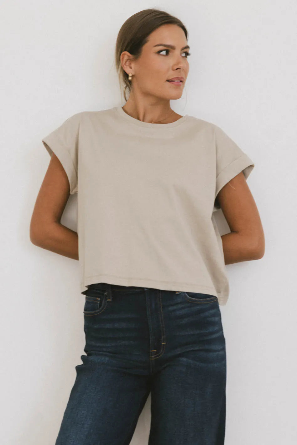 women's lace-up dressesRowena Boxy Top in Stone