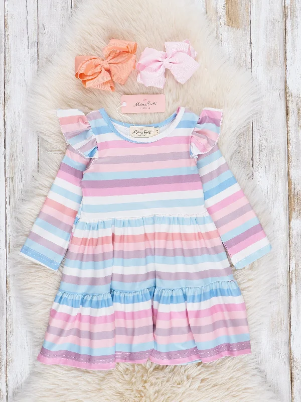 women's casual dressesSweet Sherbet Stripes Tiered Ruffle Dress