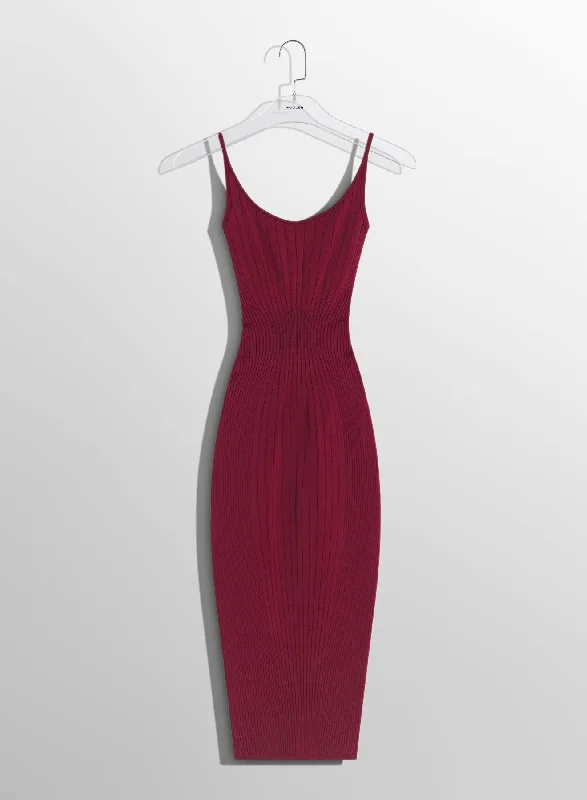 women's pear-shaped body dressesburgundy sculpting knit dress