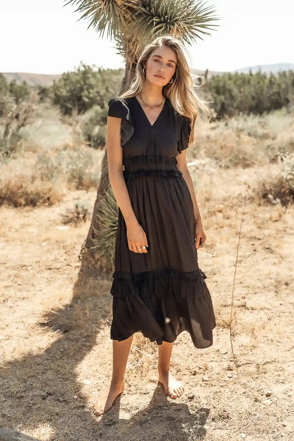 women's lace-up dressesWilla Ruffle Dress in Black