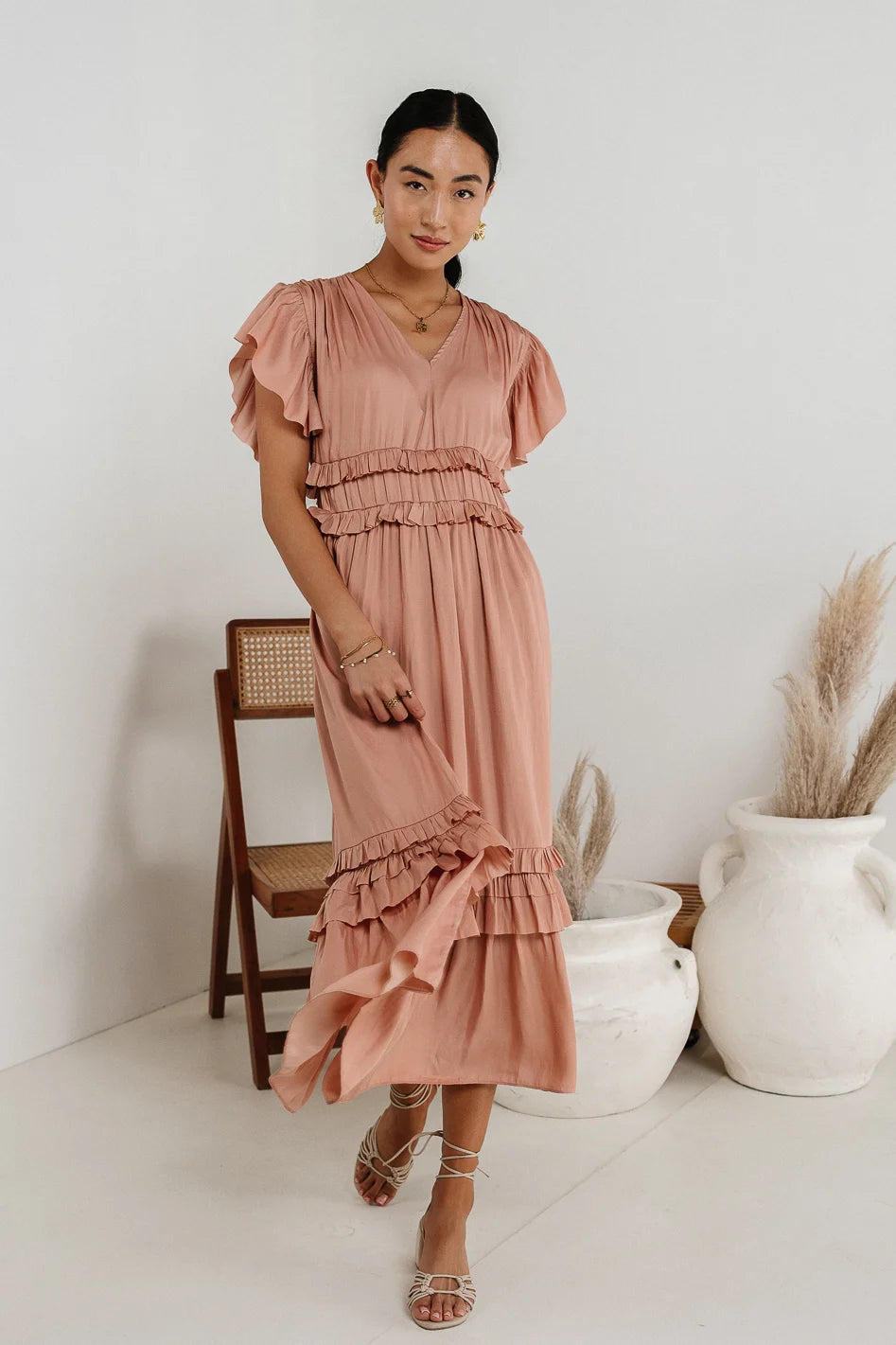 women's empire waist dressesWilla Ruffle Dress in Blush