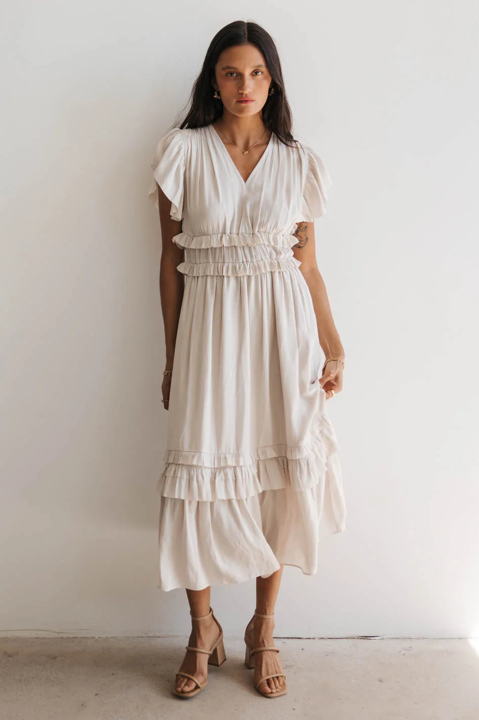 women's striped dressesWilla Ruffle Dress in Ivory