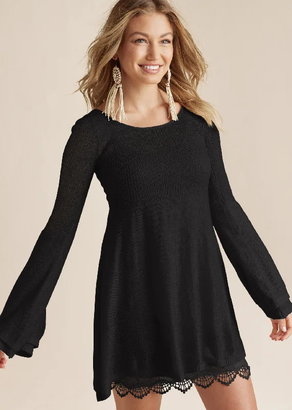 women's body-skimming dressesBoho Sweater Dress - Black