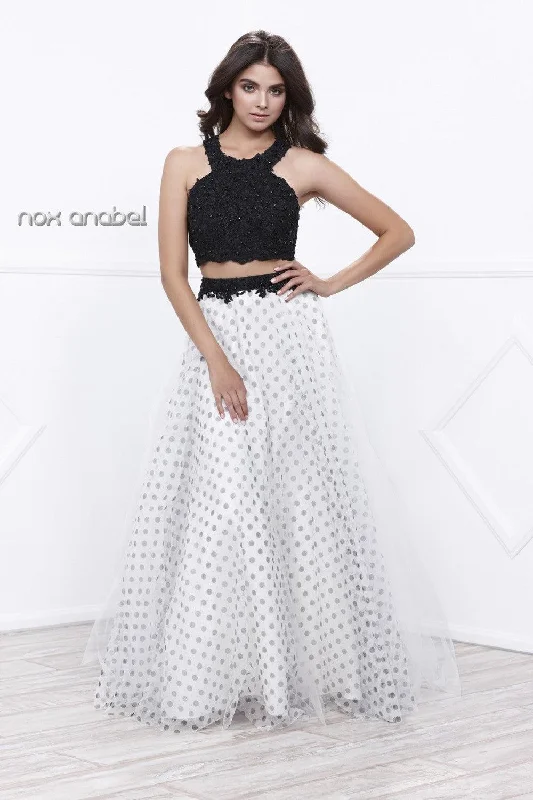 women's easy-to-wear dressesLong Two Piece Black White Prom Dress