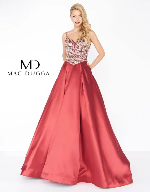 women's travel dressesMac Duggal 66285 Prom Long Beaded Satin Ball Gown