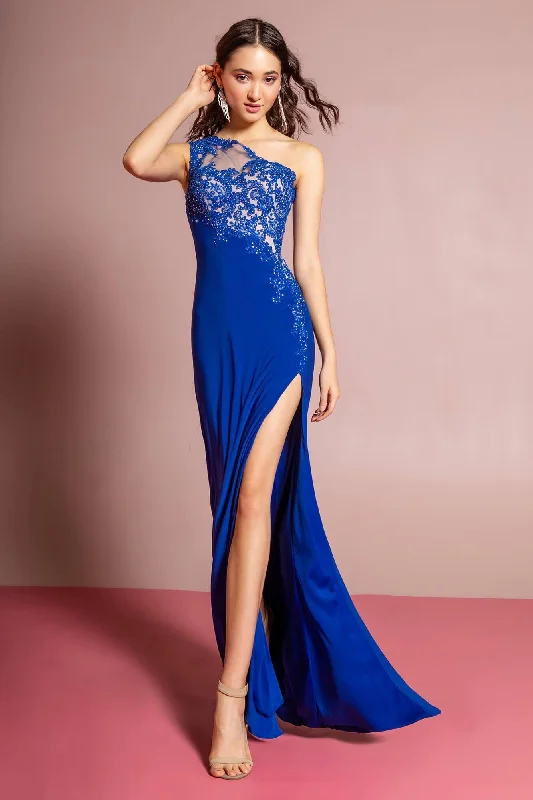 women's prom dressesLong Formal One Shoulder Prom Dress with Side Slit