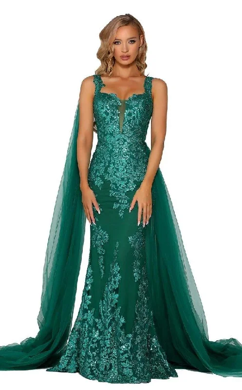 women's custom dressesPortia And Scarlett 5011 Long Applique Cape Prom Dress