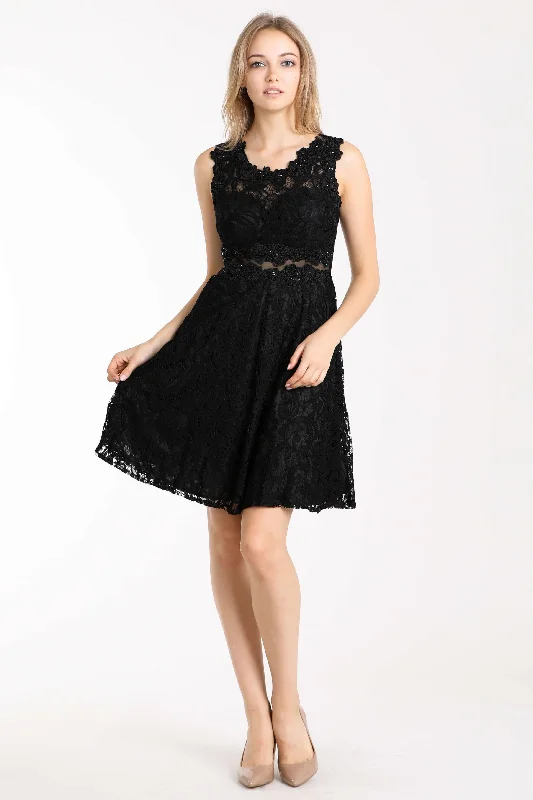 women's cold-shoulder dressesCinderella Divine CF175 Short Black Lace Homecoming Prom Dress