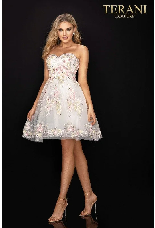 women's trendy dressesTerani Couture 2011P1025 Floral Prom Short Dress