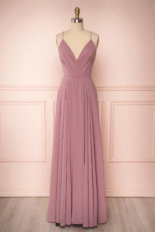 women's made-to-order dressesAelis Mauve | Pleated Plunging V-Neckline Gown