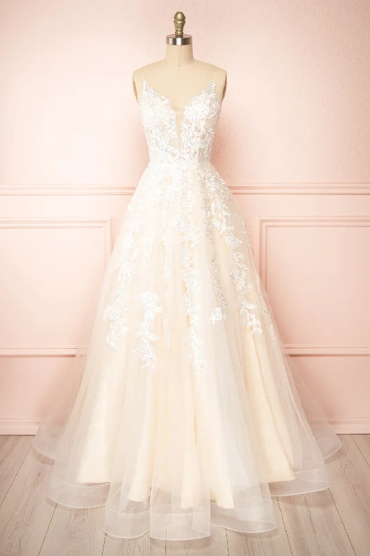 women's unique dressesAicha | Beige Embroidered Bridal Gown w/ Sequins