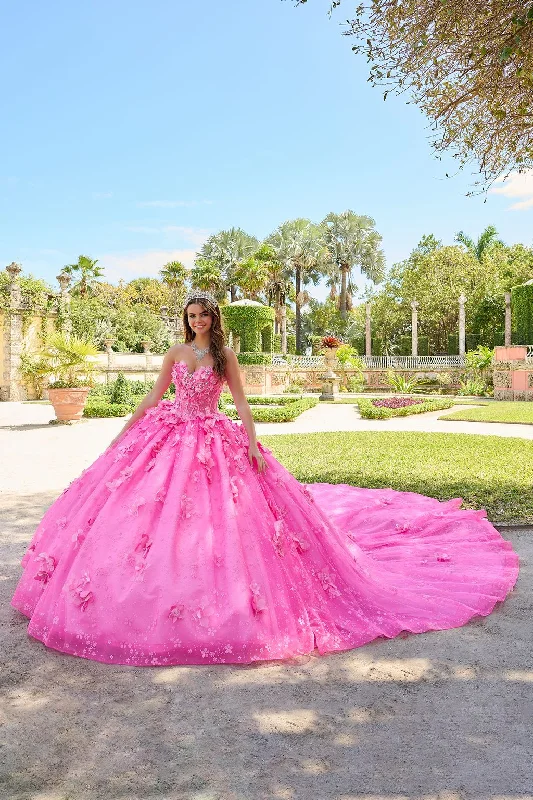 women's lace-up dressesAmarra 54218 Long 3D Floral Glitter Ball Gown Quinceanera Dress