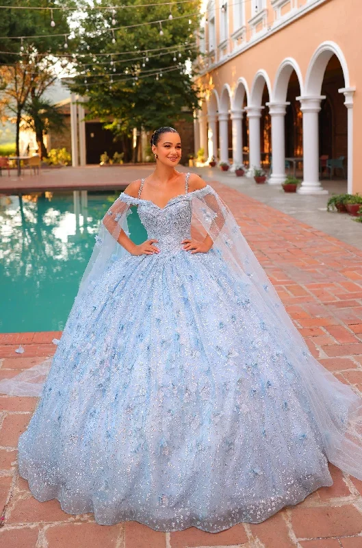 women's affordable dressesAmarra 54308 Long Ball Gown Cape Sleeve Quinceanera Dress