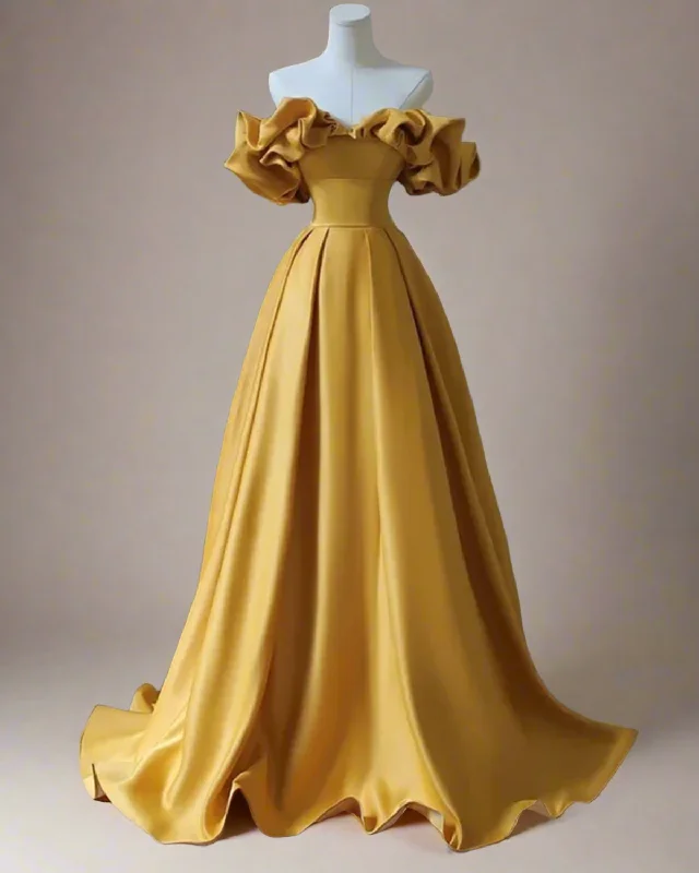 women's prom dressesAria Yellow Strapless Bardot Ball Gown