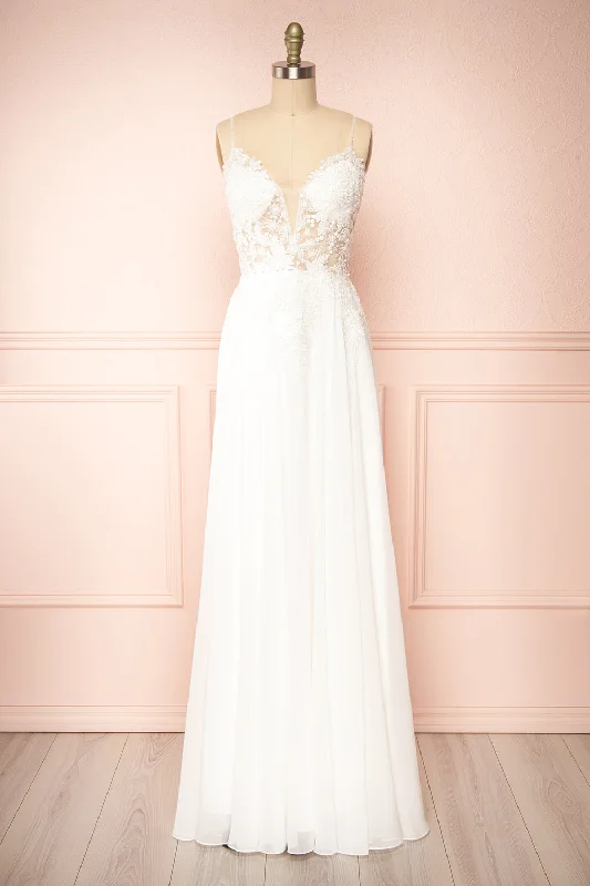 women's club dressesArsinoe | White Plunging Neckline Bridal Gown