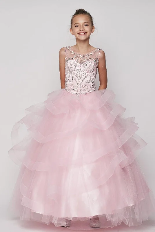 women's sleeveless dressesBeaded Gown with Horsehair Layered Flower Girl Dress