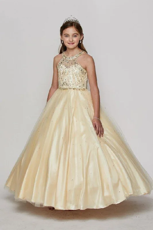 women's lace-up dressesBeaded Gown with Keyhole Back Flower Girl Dress