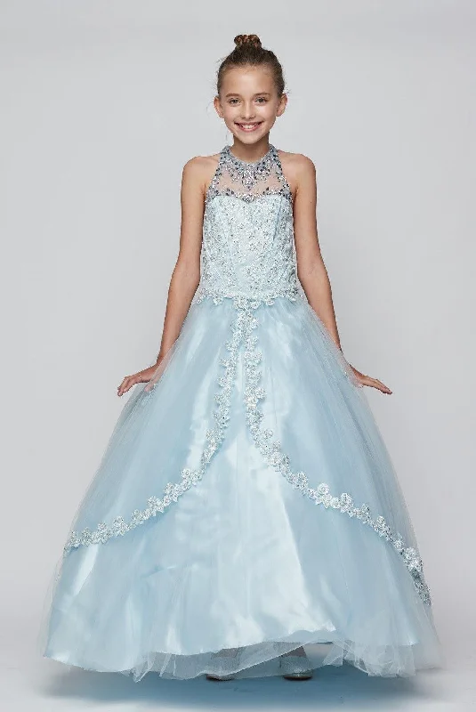 women's flutter-sleeved dressesBeaded Halter Style Long Gown Flower Girl Dress