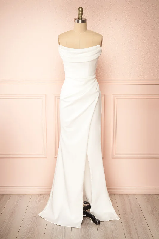 women's body-skimming dressesCelesta | White Strapless Gown w/ Removable Straps