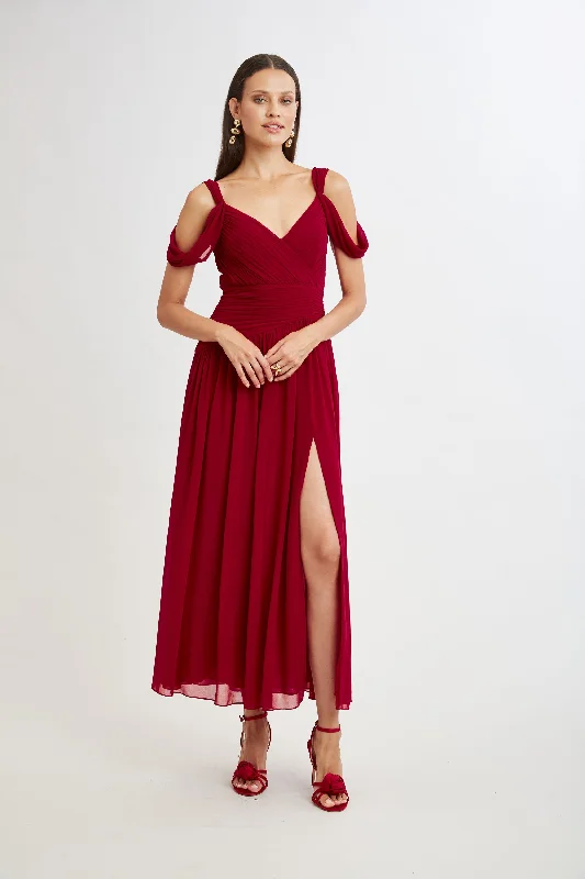 women's mini dressesGeorgette Cold Shoulder Gown