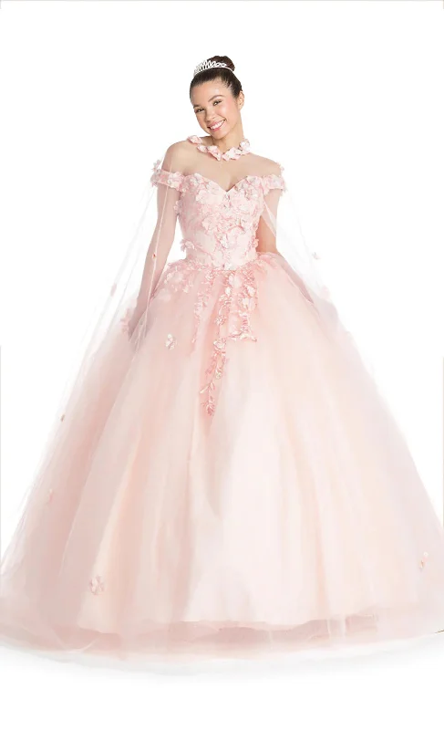 women's club dressesDylan & Davids Long Off Shoulder Quinceanera Cape Dress Ball Gown