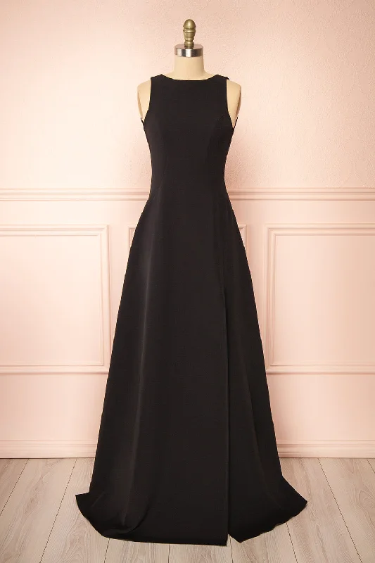 women's beach dressesElenova Black | High Neck Gown w/ Train