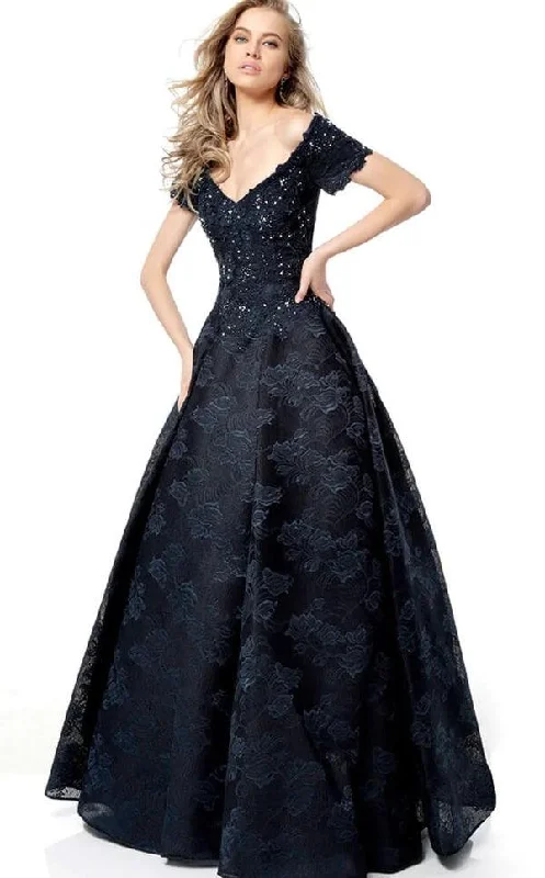 women's denim dressesJovani 50192 Short Sleeve Ball Gown