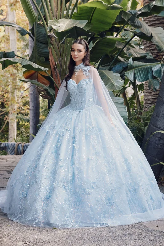 women's custom dressesJuliet JT1449J 3D Butterfly Long Quinceanera Cape Ball Gown