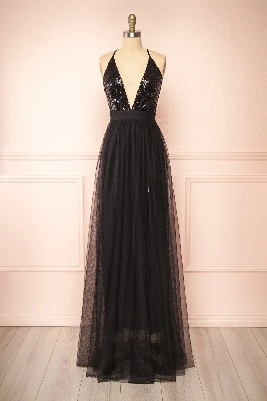 women's empire-line dressesKaia Black | Black Sequin Gown