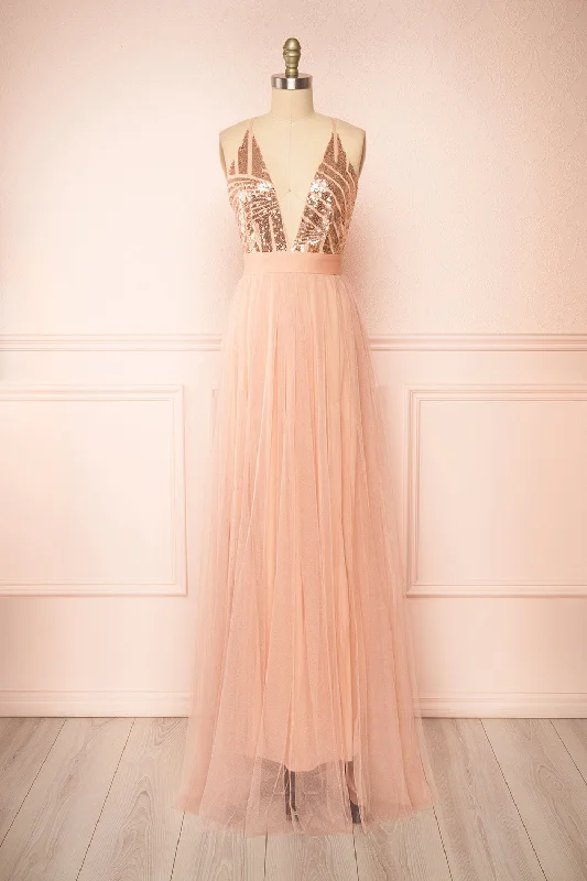 women's breathable dressesKaia Pink | Dusty Pink Sequin Gown