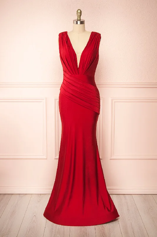 women's wrinkle-resistant dressesKaya Burgundy | Draped Mermaid Gown