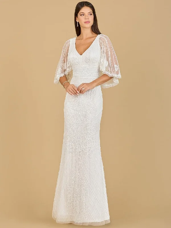 women's sheath dressesLara Dresses 51142 Long Cape Sleeve Bridal Gown