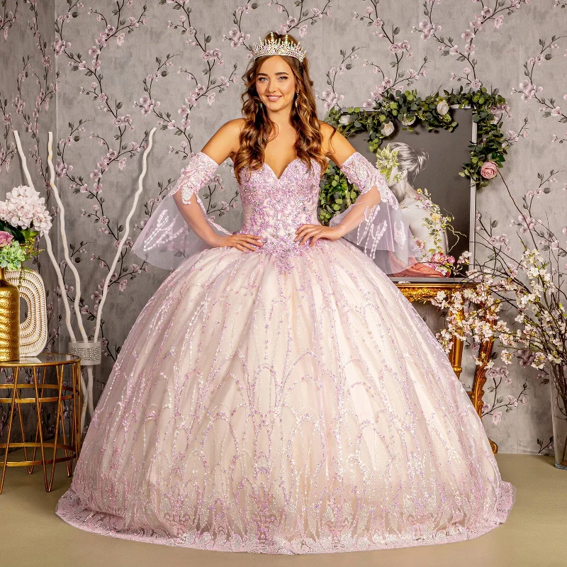 women's cinched-waist dressesLong Quinceanera Dress Detachable Sleeves Ball Gown