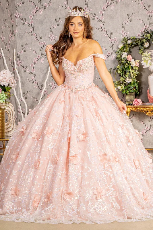 women's apple-shaped body dressesLong Sweet 16 Sequin Quinceanera Ball Gown